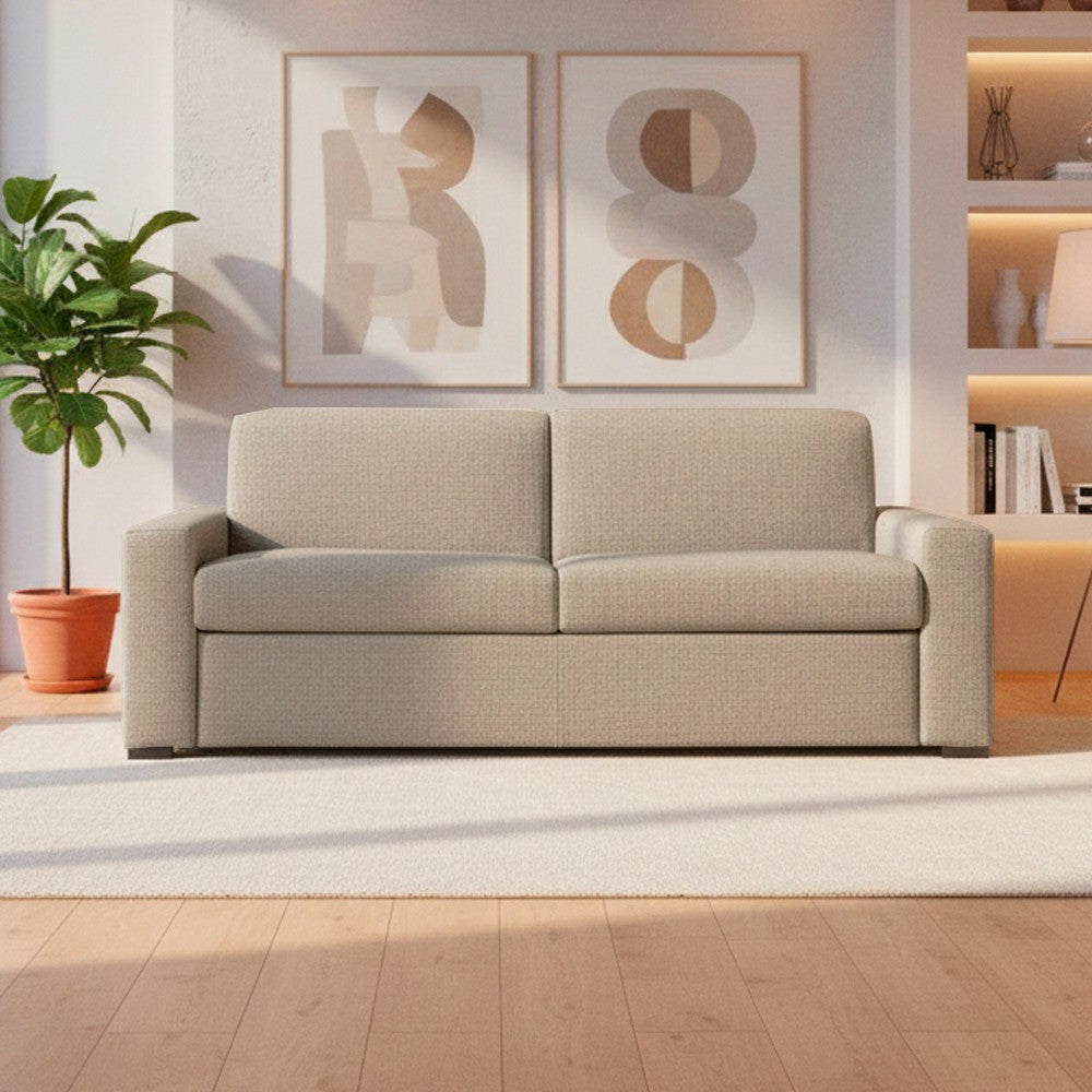 Divano letto Flash 3 posti con rete elettrosaldata in tessuto Queens beige