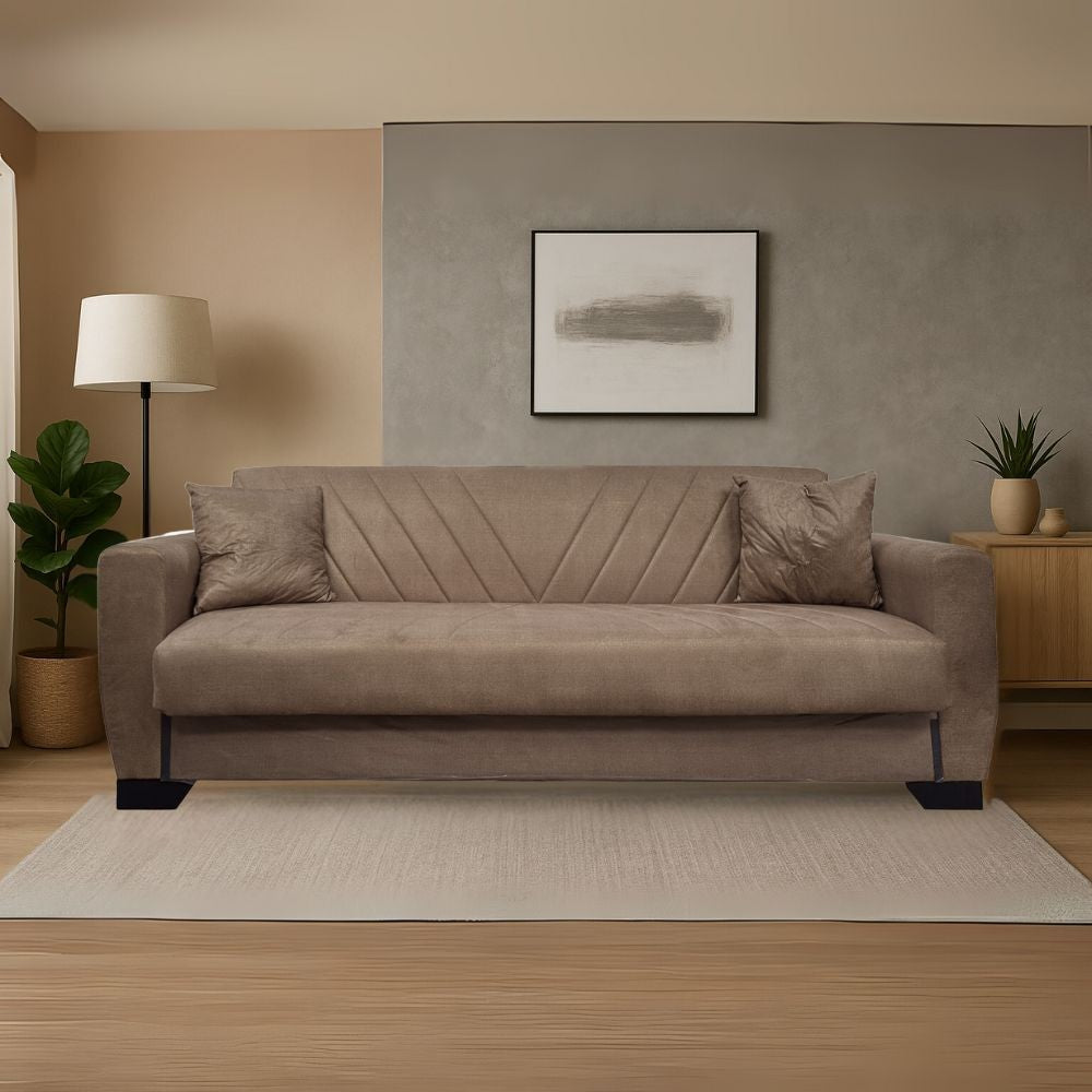Divano letto Rianna 3 posti con contenitore in tessuto Oguzcan 07 brown