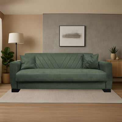 Divano letto Rianna 3 posti con contenitore in tessuto Oguzcan 11 verde