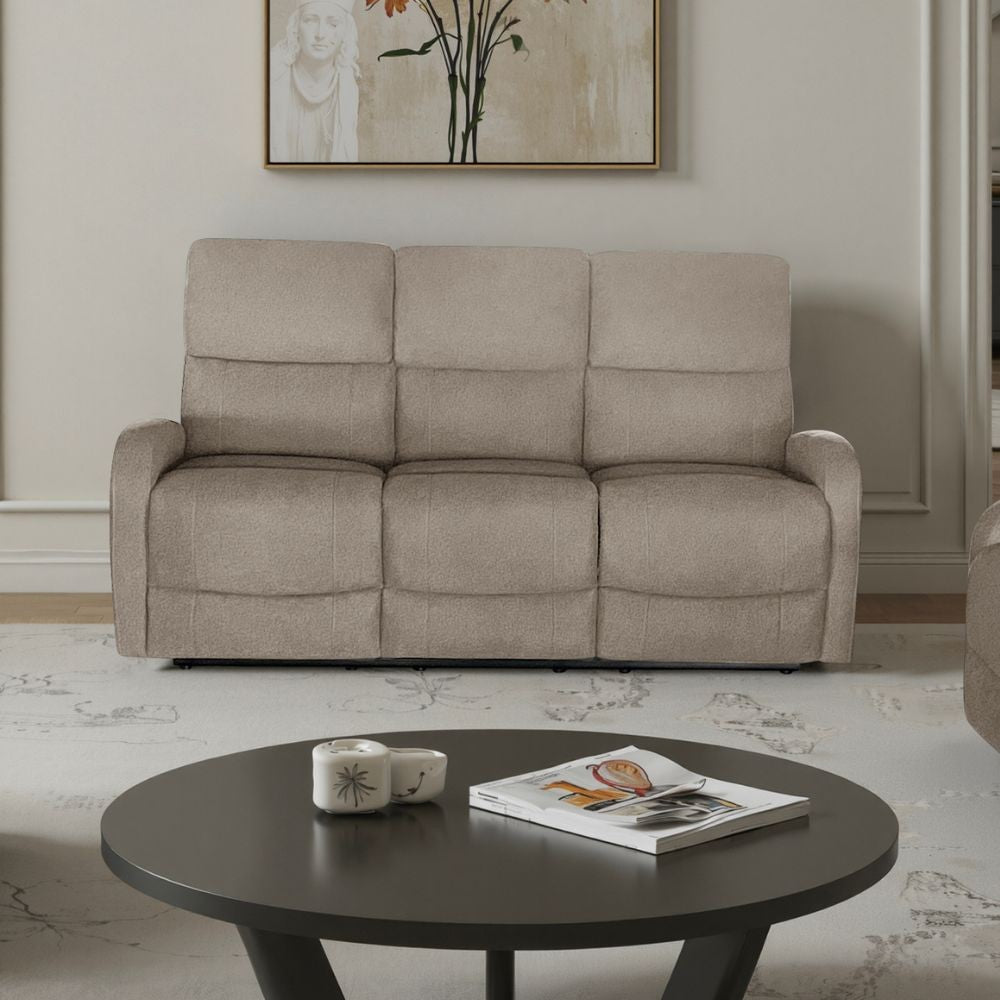 Divano Potter 3 posti recliner manuale in tessuto Mia 103-05 beige