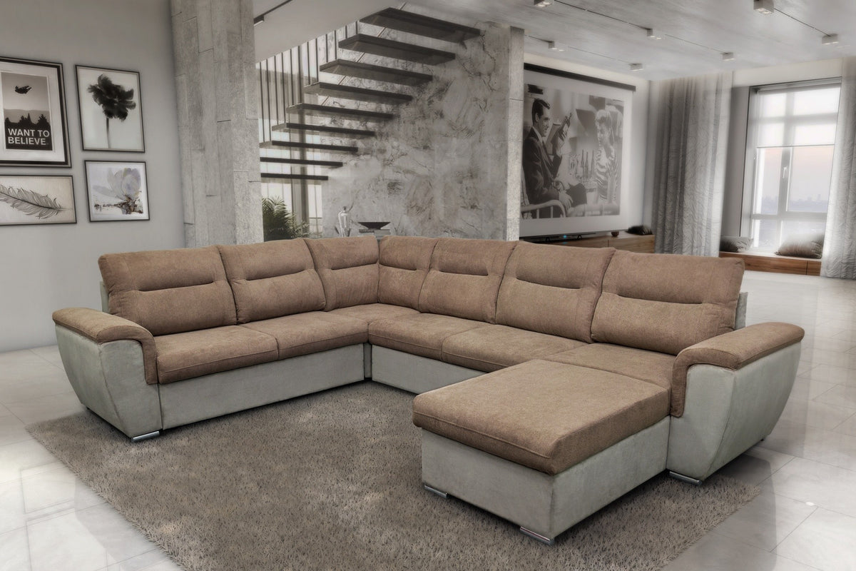 Divano Washington angolare con letto e 2 contenitori taupe Ranger 01 e Ranger 07