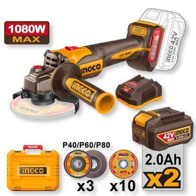 Smerigliatrice Angolare 115MM 42V 2 Batterie da 2.0ah 1080W