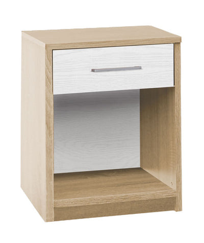 Comodino 1 cassetto rovere nordico bianco alpino cm.43x39x48h