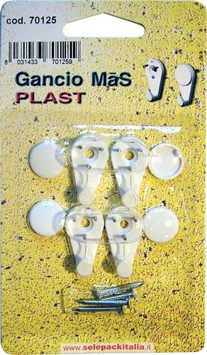 Gancio mas plas nylon bianco con cappuccio coprichiodi,blister 4 pezzi