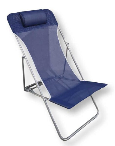 Sedia reclinabile in texilene blu, struttura acciaio
