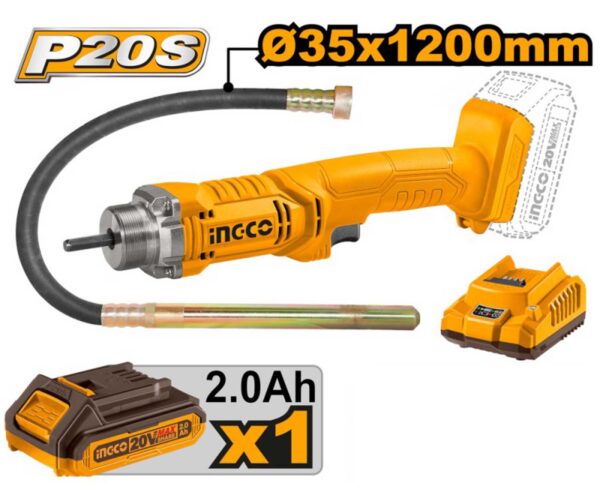 Vibratore per calcestruzzo 20V c/1 batteria 2ah + caricabatterie