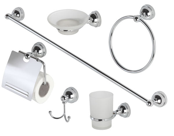 Set 6 accessori bagno cromo/vetro
