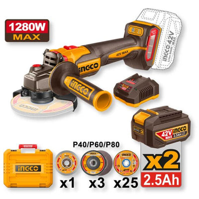 Smerigliatrice Angolare 115MM 42V 2 Batterie da 2.5ah 1280W