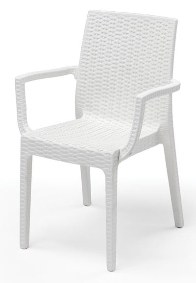 Poltrona in rattan Dafne con braccioli, color bianco