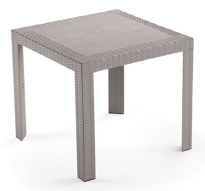 Tavolo in resina Saturno quadrato mis.80x80 tortora, stampato rattan.