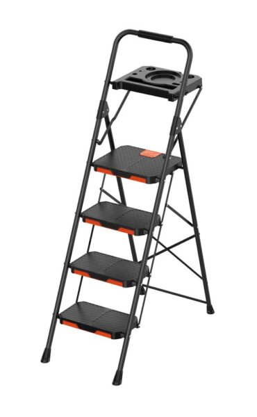 Sgabello Solid in acciaio con parapetto, 4 gradini