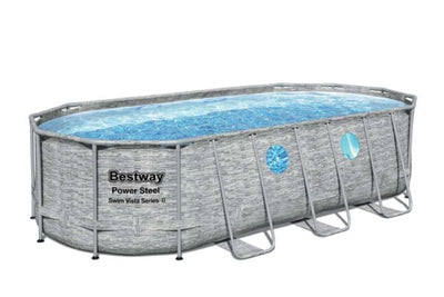 Piscina ovale rattan con oblò cm 427x250x100 capacità: 7.250 lt.