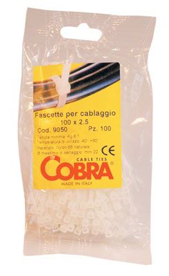 Fascette in nylon bianco mm.140x2,5 in busta da 100pz.