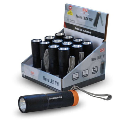 Torcia alluminio nero led 1w