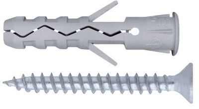 Tassello in nylon con bordo e alette mm.6,0x30 con vite zinc. bl.15pz.