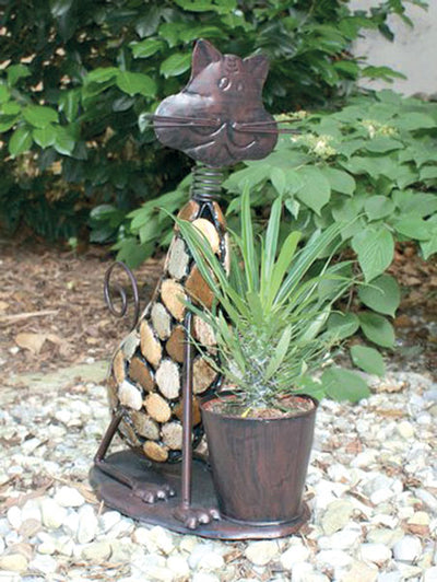 Portavaso gatto con pietre cm 49