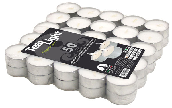 Tea light(50pz)bianchi d.3,6h1,7