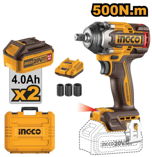 Avvitatore ad impulsi 20V da 1/2P. c/2 batterie da 4.0ah 500N.m