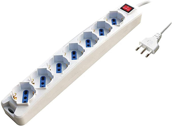 Multipresa 7 prese schuko bipasso 10/16A, cavo 1,5 mt, colore: bianco