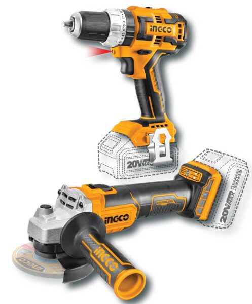 Set trapano+smerigliatrice 20V con 2 batterie 4ah+caricabatterie