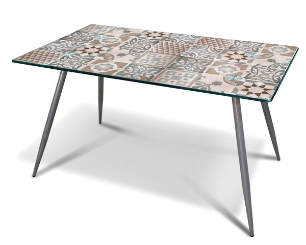 Tavolo vetro temperato young grey 120x80x75h con decoro mattoni
