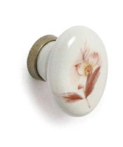 Pomolo ovale in ceramica 32x25 avorio con decoro