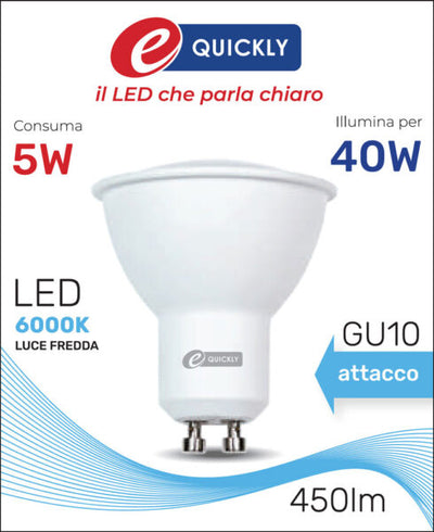 Faretto led gu10 5w 6000k