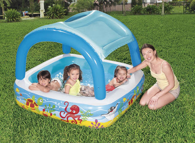 Piscina pesci tropicali fondo gonfiabile, tetto staccabile 140x140x114