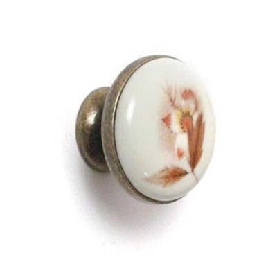 Pomolo tondo in ceramica 30mm avorio con decoro