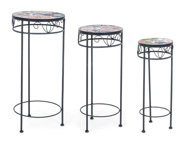 Set 3 tavolini ferro/ceramica cm. d.30 x 68h / d.25 x 57h / d.20 x 51h
