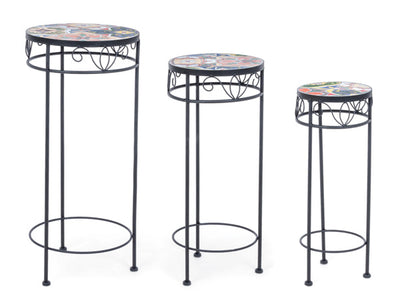 Set 3 tavolini ferro/ceramica cm. d.30 x 68h / d.25 x 57h / d.20 x 51h