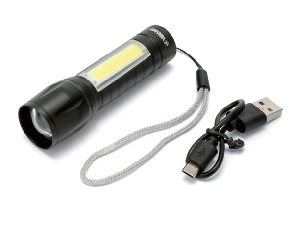 Mini torcia led ricaricabile Thor Max con zoom + lanterna COB col.nero