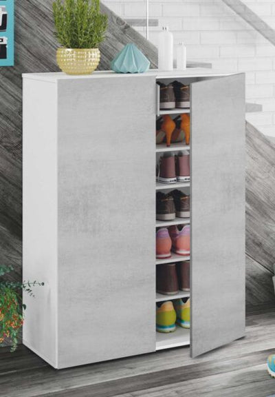 Mobile scarpiera 72x36x103h bianco e cemento 6 piani e base