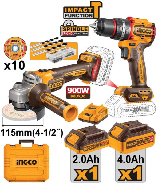 Set Trapano+Smerigliatrice 20V c/2 batterie 2ah/4ah + valigetta