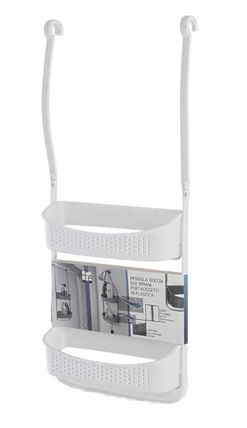 Mensola doccia 2 ripiani plastica bianco Dimensioni(cm.):32x11x69