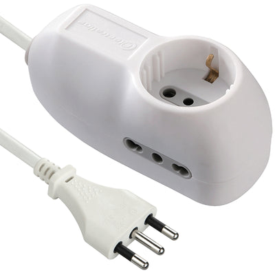 Multipresa 3 posti: 1 schuko + 2 prese bipasso 10/16A. cavo 1 metro