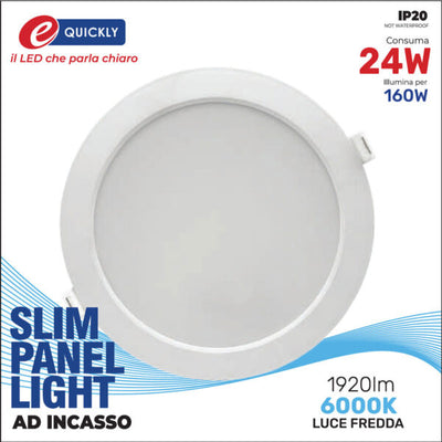 Slim panel 24w 6000k tondo incasso
