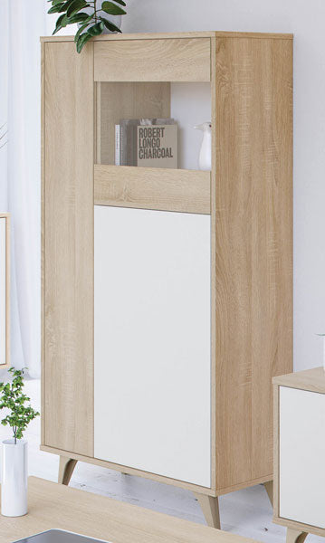Vetrina cm.77x33x142h 3ante rovere canadian bianco