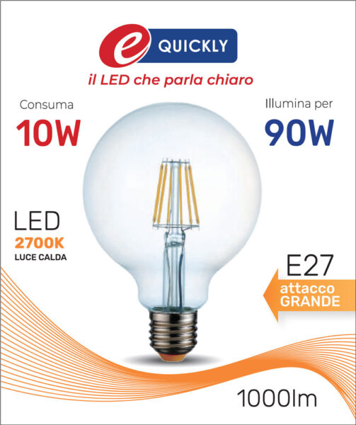 Lamp.globo led fil.e27 10w 2700k