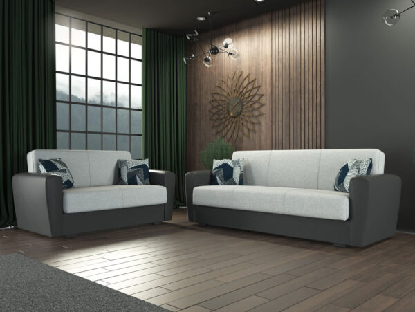 Divano miami 2 posti ecopelle grigio tessuto grigio