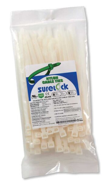 Fascette in nylon 66 bianco mm.368x4,8 in busta da 100pz.