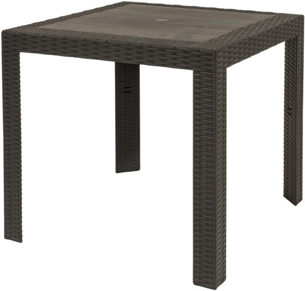 Tavolo in resina saturno quadrato mis.80x80 espresso stampato rattan.