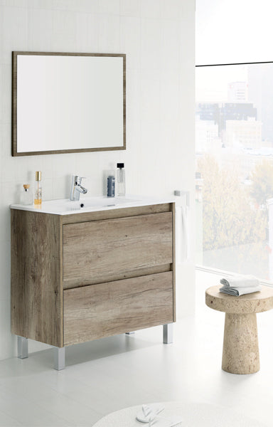 Mobile bagno cm.80x46x80h con specchio rovere nordico