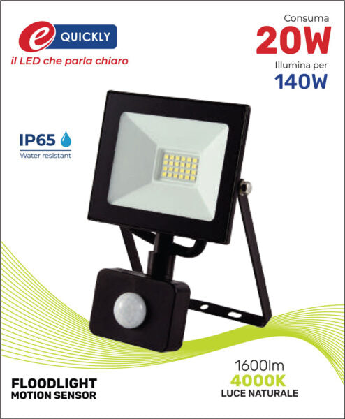 Faretto led 20w sens.mov.4000k ip65