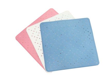 Tappeto doccia in gomma con ventose 51 x 51 cm, colore: azzurro