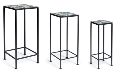 Set 3 tavolini quadri ferro/ceramica cm. 28x28x68h/23x23x57h/18x18x51h