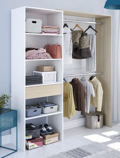 Armadio guardaroba 158x40x187h rovere chiaro bianco con ripiani