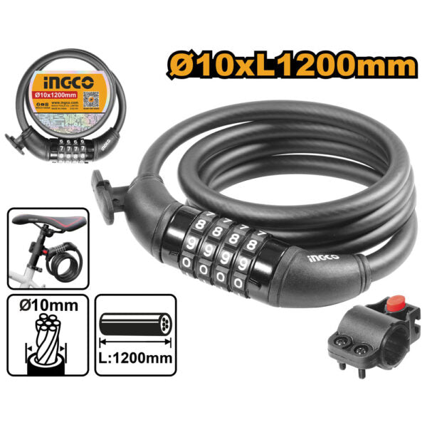 Lucchetto per bici con combinazione a 4 cifre mm. 10x1200