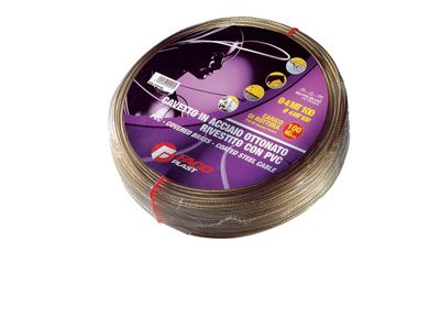 Cavetto in acciaio ottonato riv. in pvc traspar. D.mm.6 rotolo mt.100