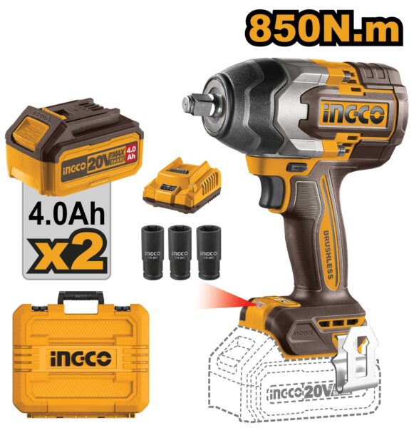 Avvitatore ad impulsi 20V da 1/2P. c/2 batterie da 4.0ah 850N.m